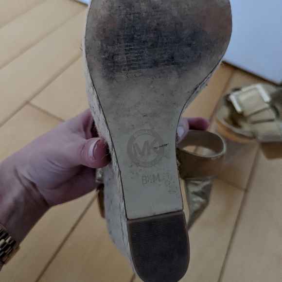 Michael Kors Gold Leather Wedge Sandals - Picture 3 of 5